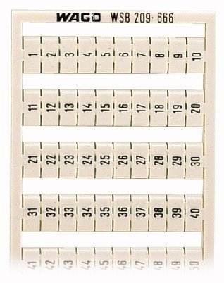 Wago 209-666 | TERMINAL BLOCK MARKER -1 TO 50, HORIZ 5-17.5MM BLK 2 SETS