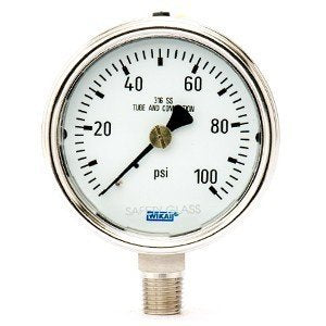 Wika 9318178 2.5" 213.40 100 PSI Bourdon Tube Gauge Forgred Brass Filled Brass Case