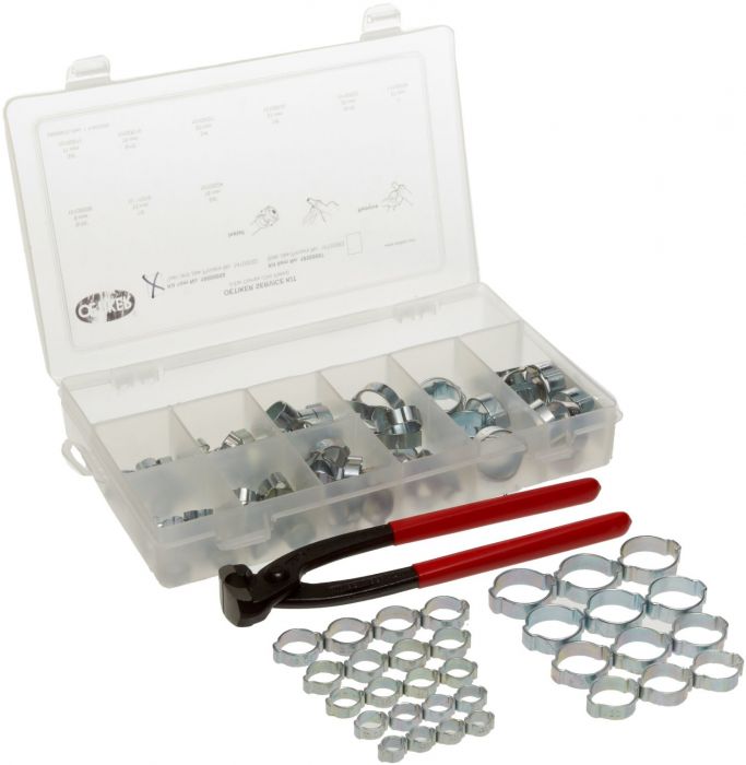 Oetiker 18500116 2-Ear Clamp Construction Kit Zinc Plated with Long Handle Standard Jaw Pincers