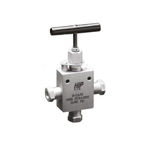 HiP 100-13XF4 3-Way 2-Inlets Ultra High Pressure Manual Shutoff Valve coned and threaded