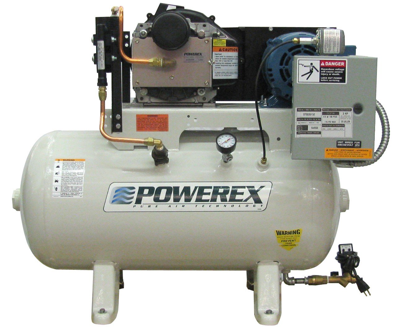 Powerex STS1301 Oil-Less Open Scroll Tank Air Compressor STS Simplex